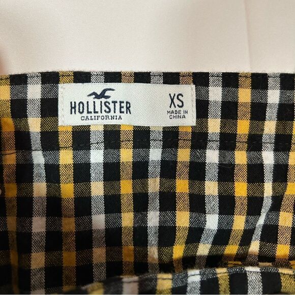 Hollister Oxford Button down plaid mini short dress sleeveless spaghetti straps - Picture 4 of 8